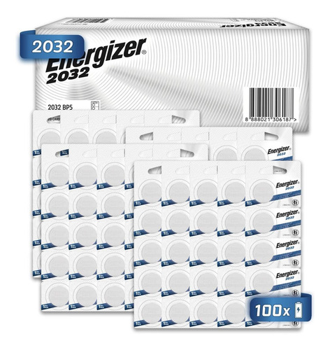 Pila Boton Energizer 2032 Litio Tira 100 Unidades