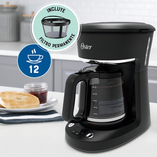 Oster® Cafetera Programable 12 Tazas Negra Bvstdcp12b