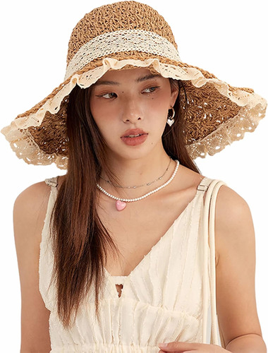 Sombrero De Paja Plegable Para Mujer Upf50 Protección Solar