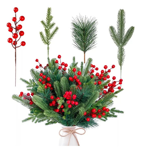 Ramo Navideño De Frutos Rojos, Decoraciones Navideñas De Cer