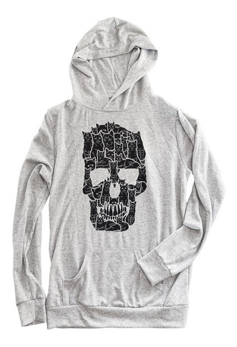 Buzo Maxi Hoodie Calavera Gatitos Cat Skull Goth Capucha