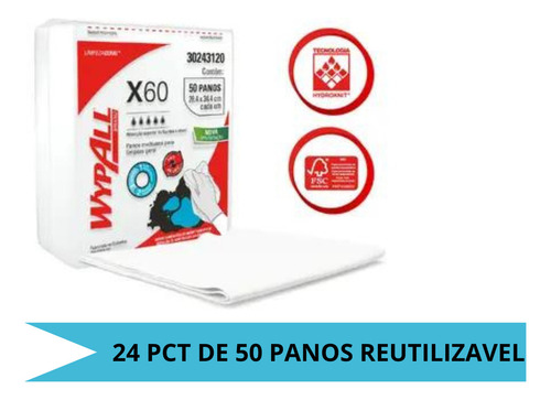 Caixa 24x50 Panos De Limpeza Reutilizavel Wypall X60 28x34cm