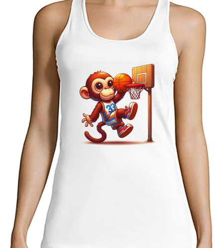 Musculosa Mujer Mono Jugando Basquet Baloncesto Dibujo M1