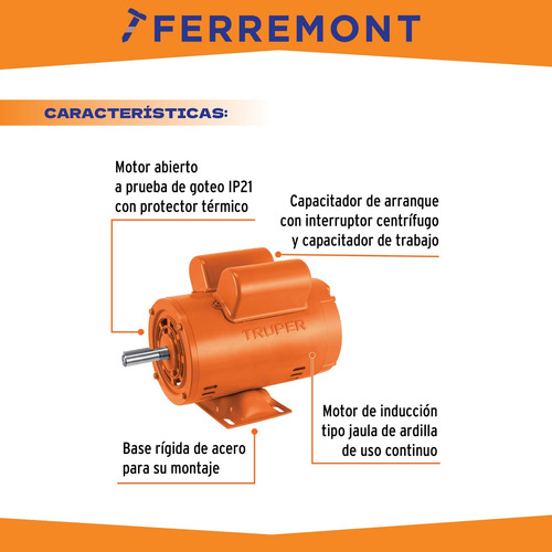 Motor Eléctrico Monofásico 3/4hp Baja Vel. Truper 102304