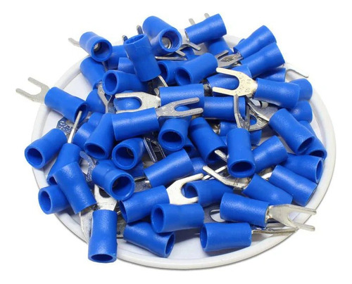 Terminal Eléctrico Horqueta #6 Cable 14-16 Azul 6mm Pack-10