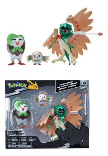 Set Figuras Pokémon Evolución Rowlet Original 