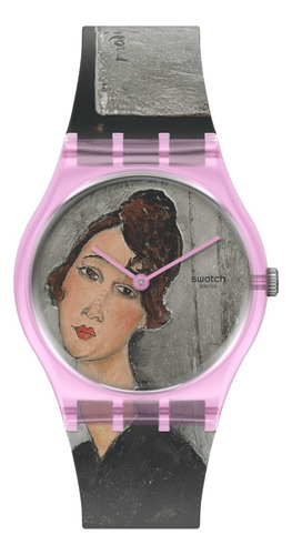 Reloj Swatch Gz356 Portrait Of Dédie By Amedeo Modigliani Pu Color de la malla Transparente Color del bisel Rosa Color del fondo Marrón