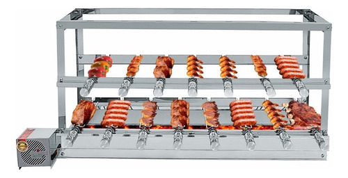 Churrasqueira Inox Grill Gira 3 Andares 1 Motor 15 Espetos