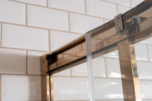 Box De Ducha Mampara Gorena Cuzco 90cm Cabina Curva S/base Armazón Rose Gold Panel Transparente