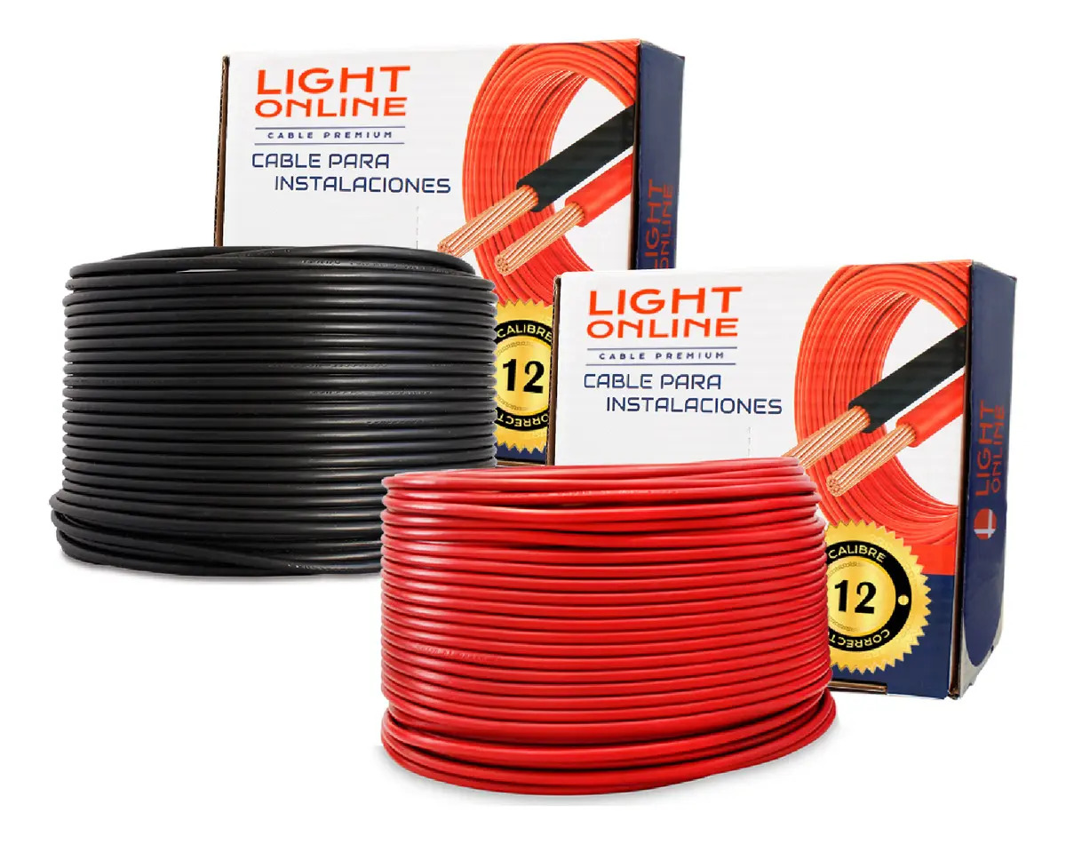 Pack 2 rollos 100m Cable Calibre 12 Rojo y Negro Thw Cca Pvc 75°c Luz En Línea