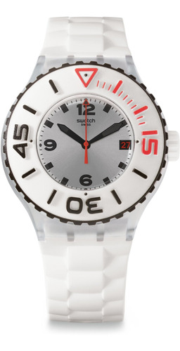 Reloj Swatch Bianca Silver Dial White Rubber Multifunción