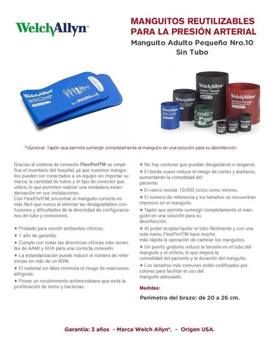 Imagen 3 de 10 de Manguito Adulto N10 Welch Allyn Reutilizable Envio Gratis
