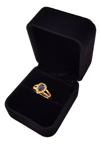 Anillo Para Mujer Gota Cristal Azul Joya Acero Dorado 