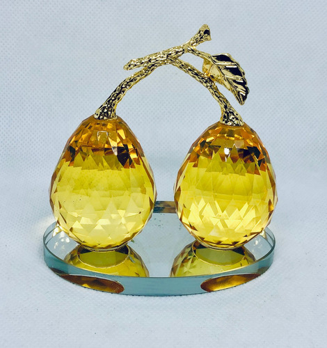 Figura Dos Peras Amarillas Facetadas Vidrio Cristal 9 Cm