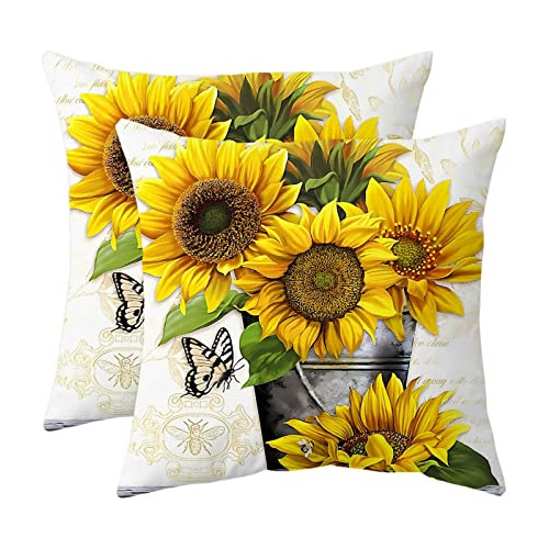 Fundas De Almohada Rústicas Girasoles Y Mariposas, Fun...