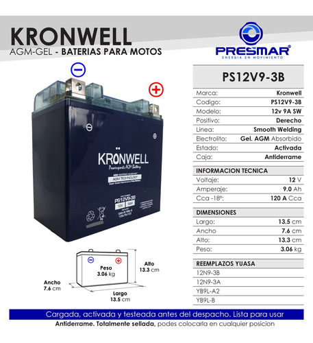 Imagen 3 de 10 de Bateria De Gel Kronwell Suzuki Gn 250