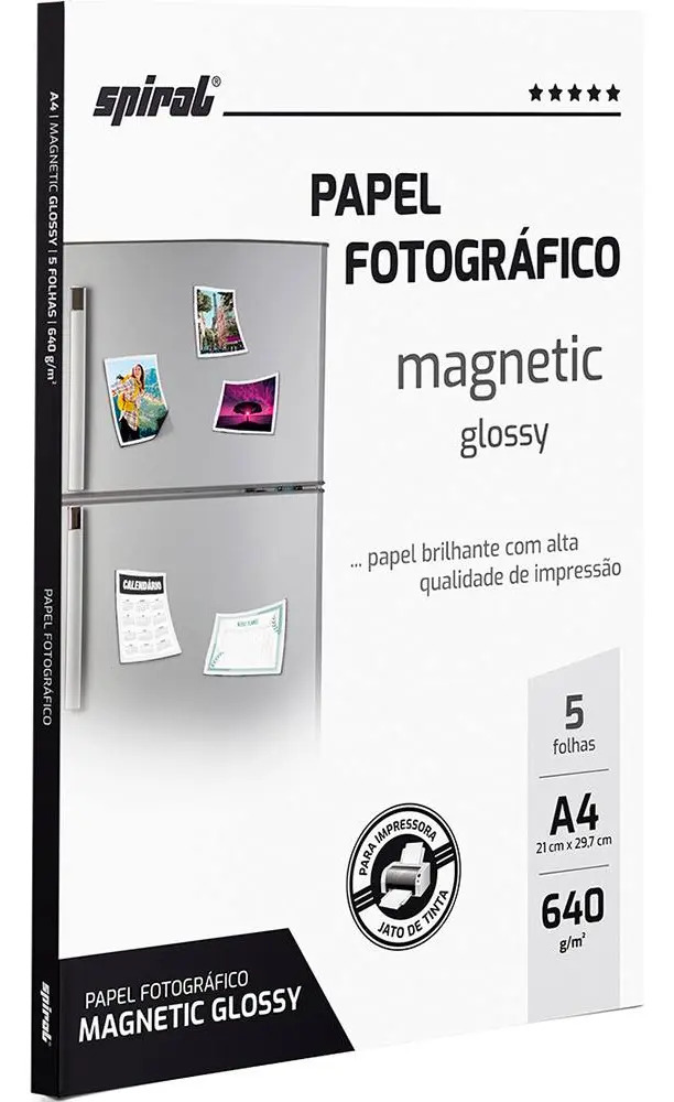 Papel Fotográfico Magnético Glossy 21x29,7cm Branco 5fls