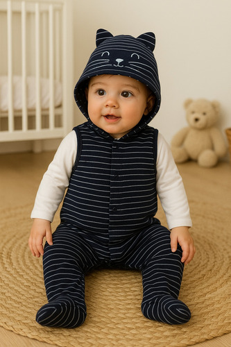 Conjunto Mondo Bambino Overol Y Pañalero Para Bebé Niño Azul Marino 6 M