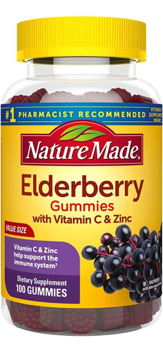 Nature Made Elderberry Gomas Vitamina C Y Zinc 100 Pzas Sabor Frambuesa