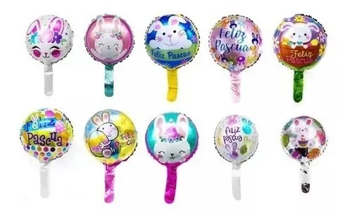 comprar Pack 100 Globos Metalicos Pascua Conejos 25cm Con Varillas