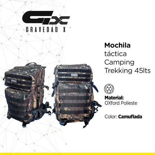 Mochila Táctica Camping Trekking Mochilero 45 L. Gravedad X