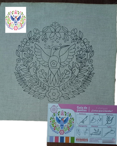 Kit De Bordado Con Tela De 20 X 20 Cm, Agujas,lanas,bastidor Picaflor