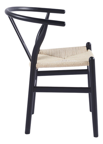 Pack 2 Sillas De Comedor Wishbone De Madera Estructura De La Silla Negro Asiento Natural Diseño De La Tela Tejido