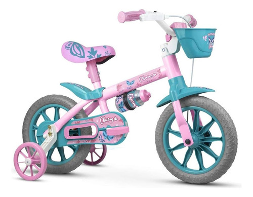 Bicicleta Nathor Aro 12 Charm Rosa Azul Com Cesta E Rodinha