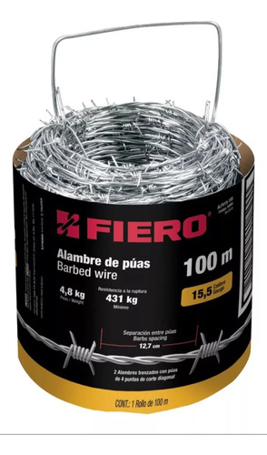 Alambre De Púas Calibre 15.5 Marca Fierros De 100 Metros.