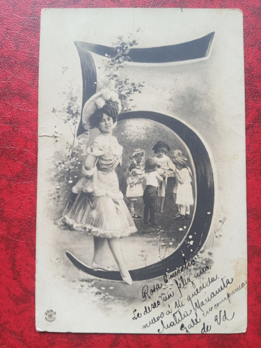 Argentina Saludos Año 1905 Foto Postal Hermosa Mujer Y Niños