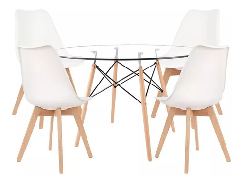 Juego De Comedor Mesa Eames Vidrio 90cm + 4 Sillas Magnolia