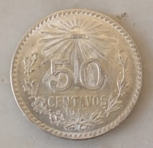Moneda 50 Centavos Resplandor Plata Ley .720 Año 1943