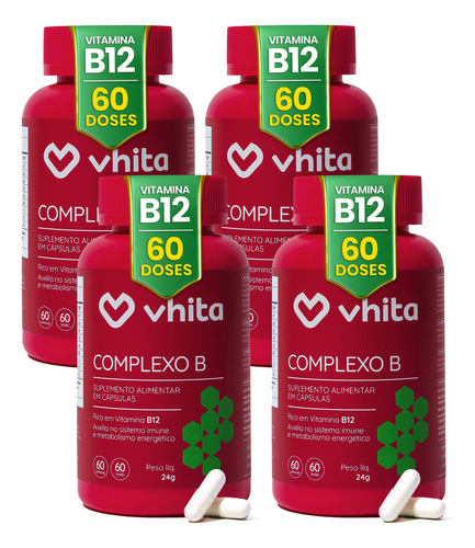 Vitamina B Com Manganês - Complexo B Vhita 4 Potes Sabor Sem Sabor