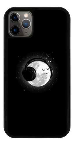 Funda Uso Rudo Tpu Para iPhone Luna Fondo Negro Audifonos