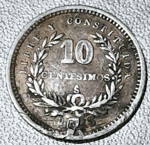 10 Centésimos Plata 900 Uruguay  Libre Y Constituida 1893 