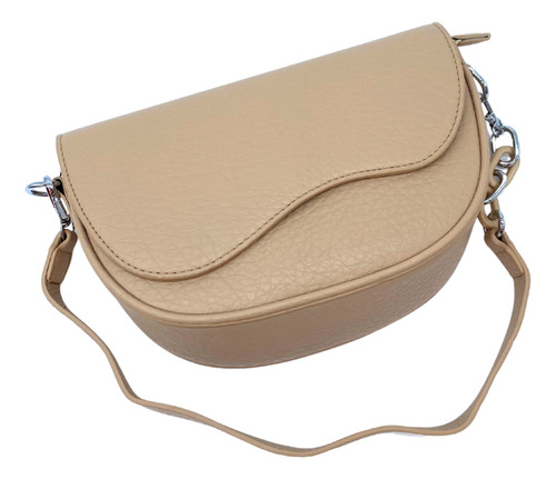 Bolsa Crossbody Tipo Saddle Bag Con Correa Ancha Khaki Lisa Níquel Khaki