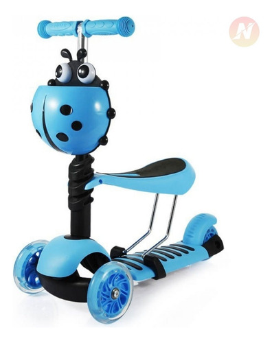 Imagem 1 de 7 de Patinete Infantil 3 Rodas 2 Em 1 Com Luz Para Criança - Azul