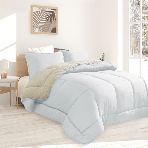 Edredon Soft Con Corderito Liso 2 1/2 Plazas - Queen Size Color Blanco