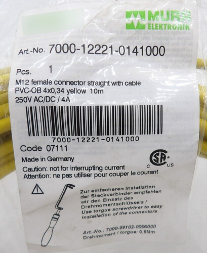 Murr Electronik 7000-1221-0141000 M12 Female Connector, Tta