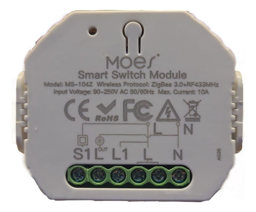 Smart Switch Module Zigbee + Rf433 Mhz Ms-104z Moes