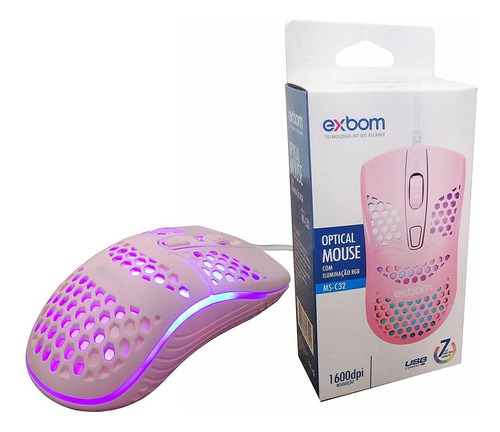 Mouse Colmeia Ultra Leve Gamer Óptico Usb Exbom Ms-c32 Rosa