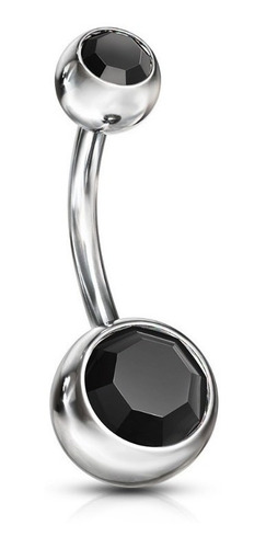1 Piercing Ombligo Plateado Acero Quirurgico Con Dos Strass Color Negro