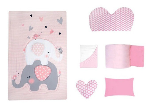 Set De Edredón Cama, Cuna Y Corral, 6 Pzas. Varios Diseños. Elefantitas