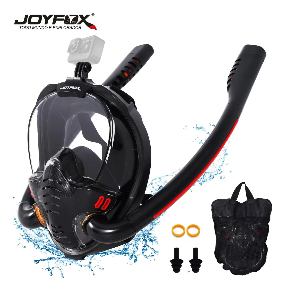 Máscara Completa De Snorkel De Doble Tubo L/XL Negro Joyfox