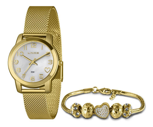 Relógio Lince Feminino Dourado + Semijóia