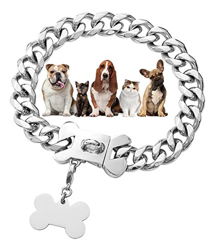 Collar De Perros De Cadena De Plata 15mm De Acero X7wjm