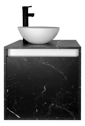 Gabinete De Baño Decomobil Con Lavabo Y Llave Minimalista Cantidad De Agujeros Para Llave Un Agujero Lavabo Blanco Mueble Mármol Negro - Blanco