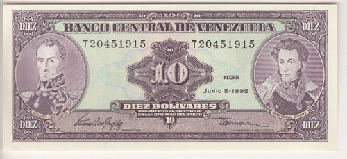 Billete Venezuela 10 Bs Junio 1995 T8 Unc