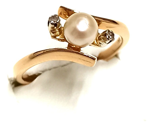 Anillo Antiguo Dama Oro 18k Sellado Brillantes, Perla Oferta