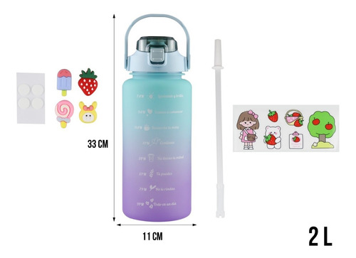 Imagen 3 de 10 de Botella De Agua Motivadora 2 Litros Con Marcador De Tiempo